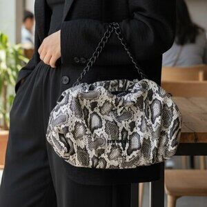 NEW Steve‎ Madden snake skin pouch purse black & white chain handle zip top NWT